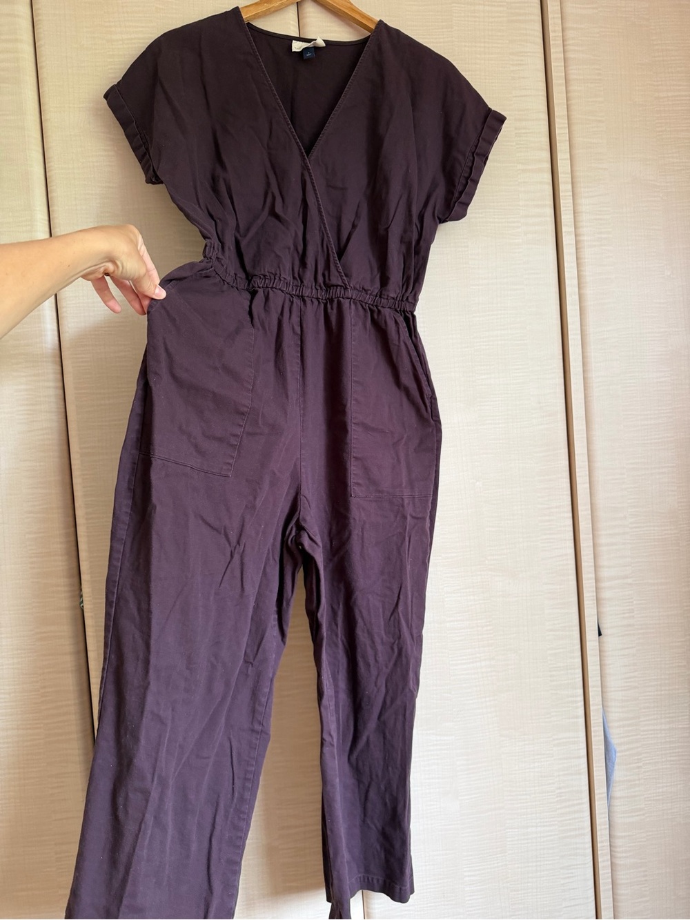 Cotton Plum Short-Sleeve Jumpsuit